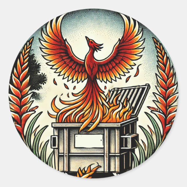 Adesivo Ascensão de Phoenix das Cinzas de Fogo de Dumpster (Frente)
