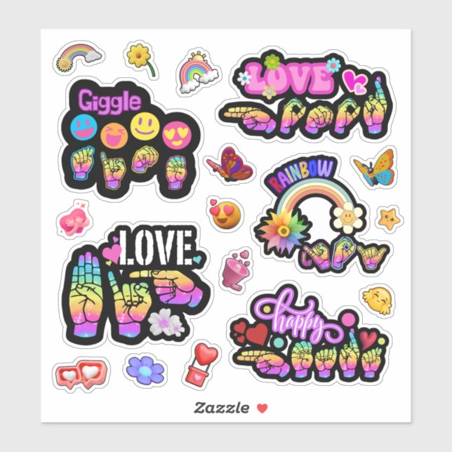 Adesivo ASL Affirmation Stickers – Love, Laugh, Celebrate (Folha)