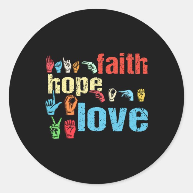 Adesivo ASL Faith Hope Love American Sinal Language Christ (Frente)