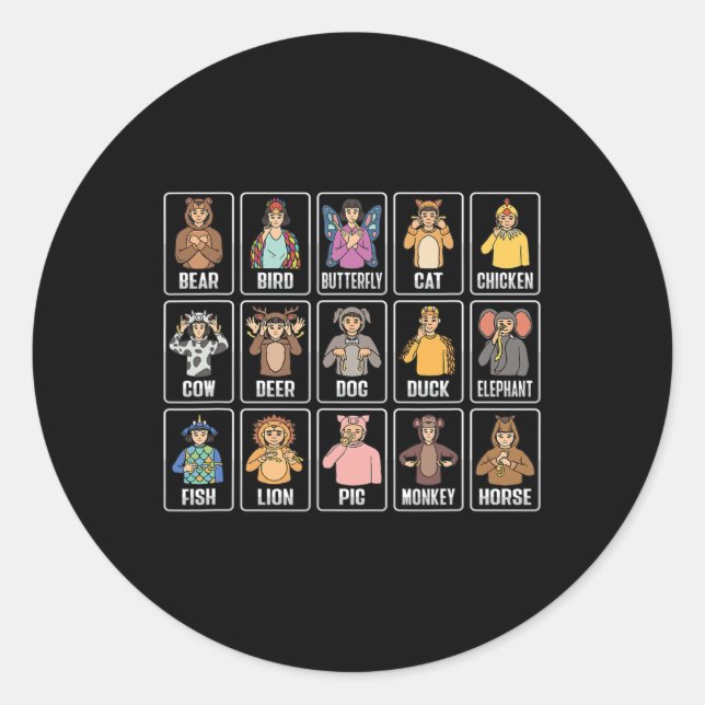 Adesivo Asl Gestos Mão Animais Surdos Aumentam Perda de Au (Frente)