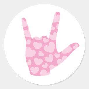 Adesivo ASL "I Love You" Pink Hearts Sign Language Sticker