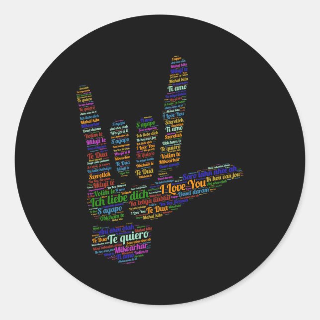 Adesivo Asl Sinal Que Te Amo Em 40 Línguas Diferentes (Frente)