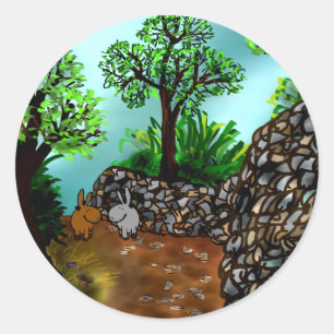 Adesivo asnos que andam ao longo da parede de pedra