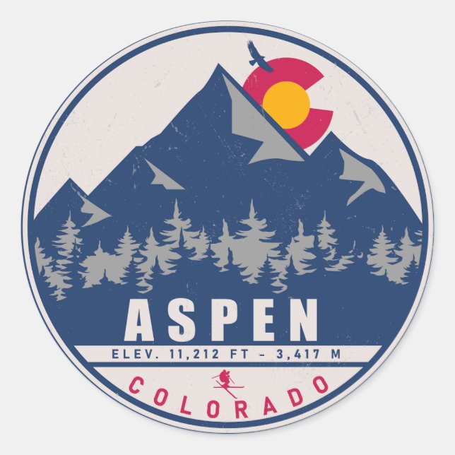 Adesivo Aspen Colorado Retro Sunset Souvenirs 80s (Frente)