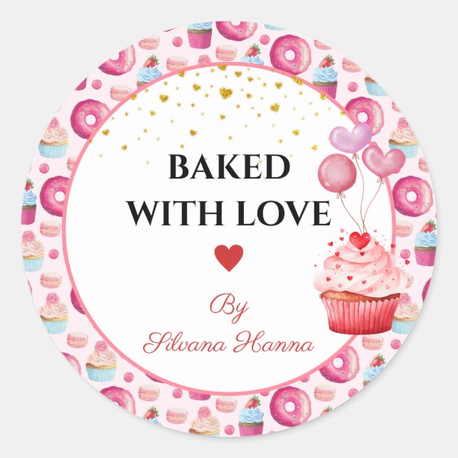 Adesivo Assado com Amor - Lindos Cupcakes & Donuts  (Frente)