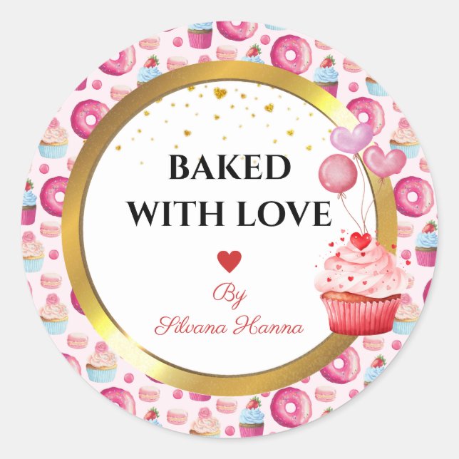 Adesivo Assado com Amor - Lindos Cupcakes & Donuts  (Frente)