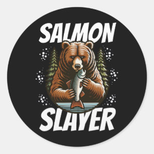 Adesivo Assassino de Salmão Urso Engraçado Pescando Salmão