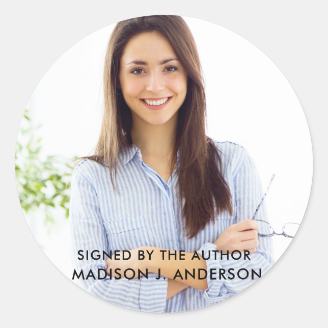 Adesivo Assinada pela Foto Redonda do Autor (Frente)