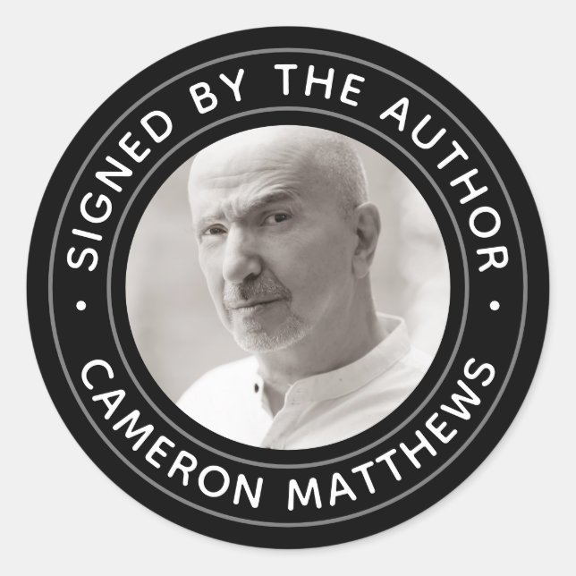 Adesivo Assinado pelo autor foto personalizada preto moder (Frente)