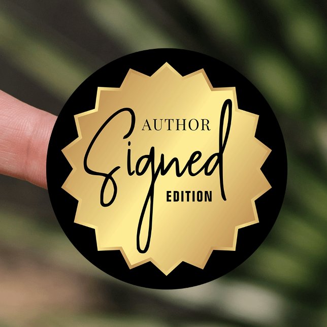 Adesivo Assinado por Autor Edition Lançamento de Livro Pre (Black and faux gold Signed by Author round stickers)
