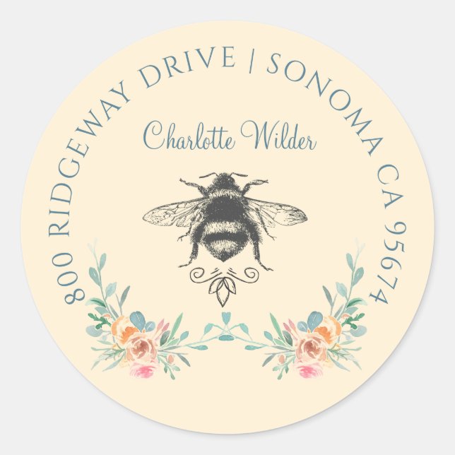 Adesivo Assinatura de Script Personalizada de Bee Floral (Frente)