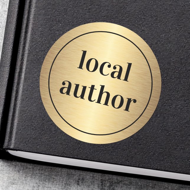 Adesivo Assinatura do livro gradiente de ouro de autor loc (Local author golden gradient book signing classic round sticker)