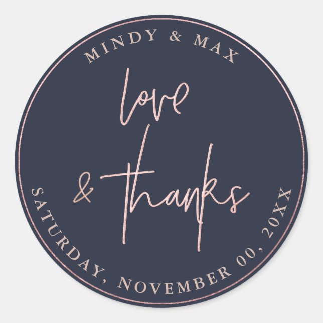 ADESIVO ASSINATURA EM SCRIPT LOVE+THANKS EM FAUX ROSE GOLD (Frente)