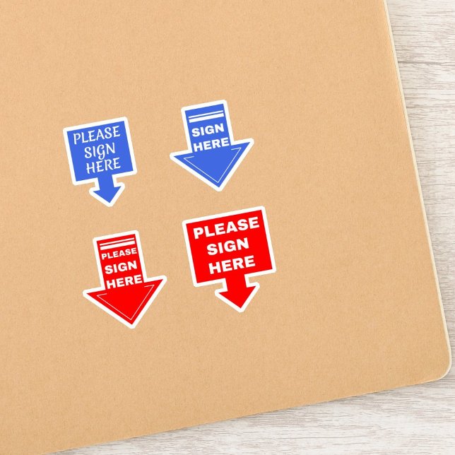 Adesivo Assine Aqui (Seta de Assinatura) Azul Vermelho (Please Sign Here)