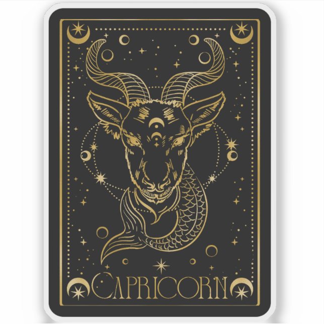 Adesivo Astrologia do Capricórnio Zodiac Preto e Dourado S (Frente)