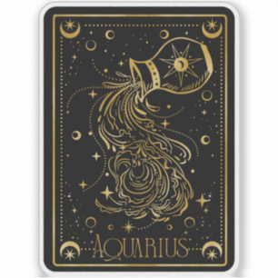 Adesivo Astrologia Zodiac Aquarius Preto e Dourado Sticker