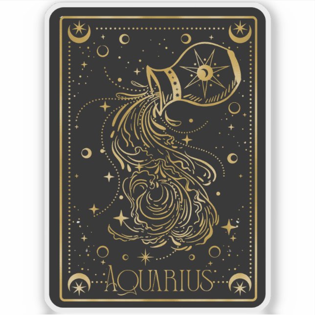 Adesivo Astrologia Zodiac Aquarius Preto e Dourado Sticker (Frente)