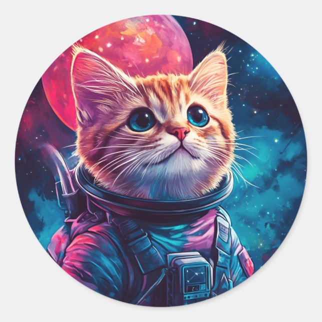 Adesivo Astronauta de gato - espaço rosa (Frente)