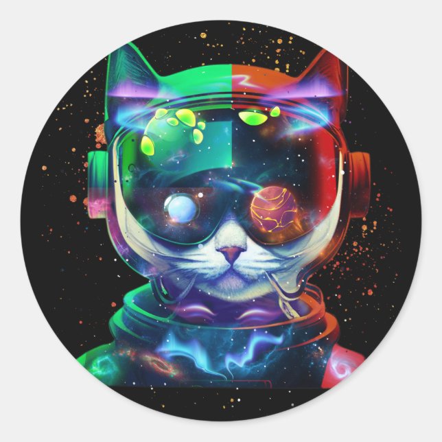 Adesivo Astronauta de Gato no Fato Espacial e Capacete no  (Frente)