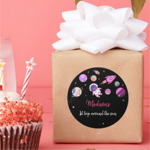 Adesivo Astronauta do Espaço Exterior Rosa Primeiro Aniver