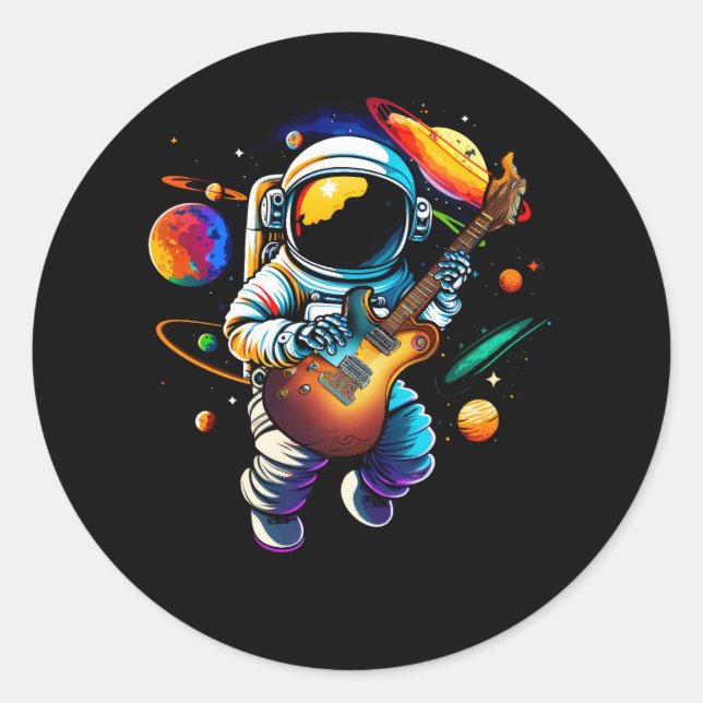 Adesivo Astronauta Jogando Planetas Espaciais do Violão Mú (Frente)