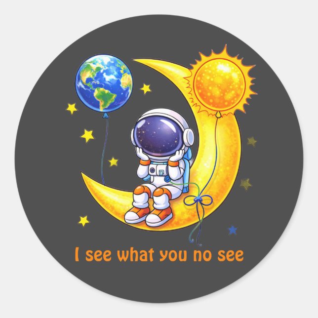 Adesivo Astronauta no Crescente da Lua Arte Espacial (Frente)
