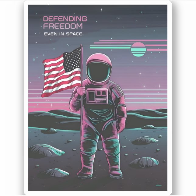 Adesivo Astronauta Patriótica dos EUA LoFi Vaporwave, 80s (Frente)