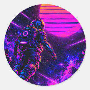 Adesivo Astronauta Retro Synthwave Ciberpunk Espaço Redond