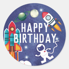 Adesivo Astronauta Rocket Ship Outer Space Happy Birday