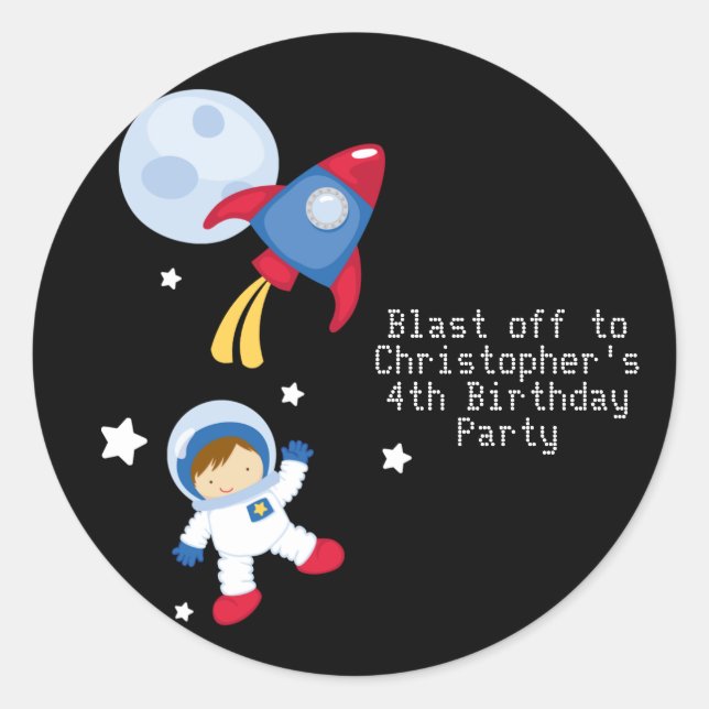 Adesivo Astronautas de festa de aniversário divertidos no  (Frente)