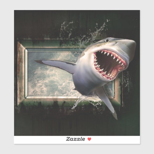 Adesivo Ataque de tubarão saltando da água em 3d (Folha)