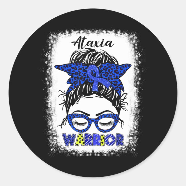 Adesivo Ataxia Warrior Messy Bun Blue Ribbon Mulheres Atax (Frente)