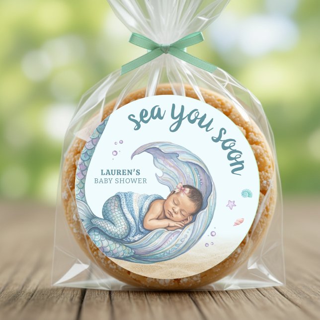Adesivo Até Breve Encontro, Fada do Mar Chá de Bebê (Sea You Soon Mermaid Baby Shower Classic Round Sticker
)