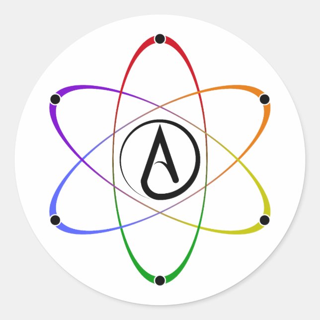 Adesivo Atheist Atom Symbol Rainbow Black (Frente)