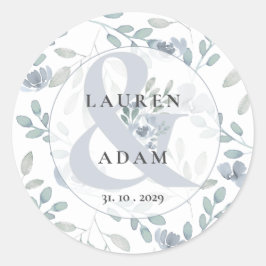 Adesivo Aula de Casamento de Aquarela Azul Empoeirada Flor