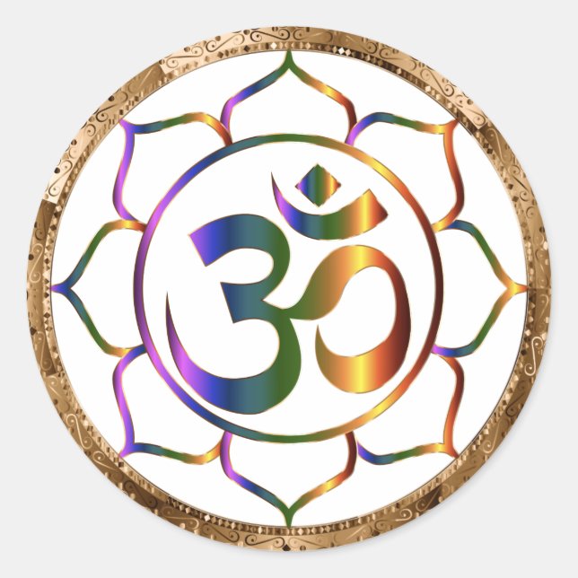 Adesivo Aum de Namaste (Om) e Lotus com Borda de Bronze Do (Frente)