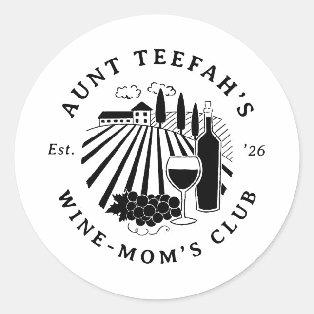 Adesivo Auntie's Wine Club For Moms T-Shirt - Black (Frente)