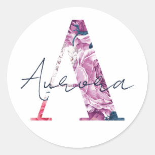 Adesivo Aurora Name Custom Sticker Girls Label Floral A