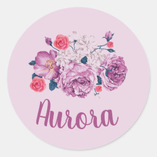 Adesivo Aurora Name Floral Custom Vintage Flower Pink Girl