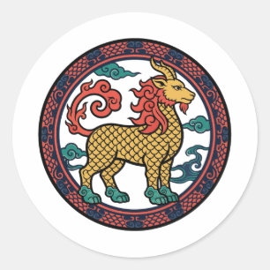 Adesivo auspicioso chinês Qilin Kirin dourado