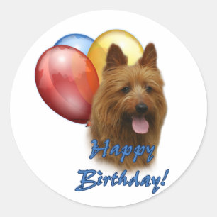 Adesivo Aussie Terrier Happy Birthday Balões