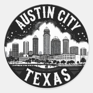 Adesivo Austin City Texas Skyline Retro Black & White Art