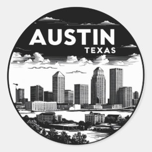 Adesivo Austin City Texas Skyline Retro Black & White Art