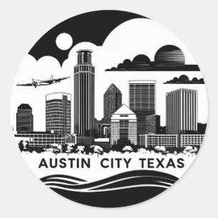 Adesivo Austin City Texas Skyline Retro Black & White Art
