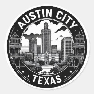 Adesivo Austin City Texas Skyline Retro Black & White Art