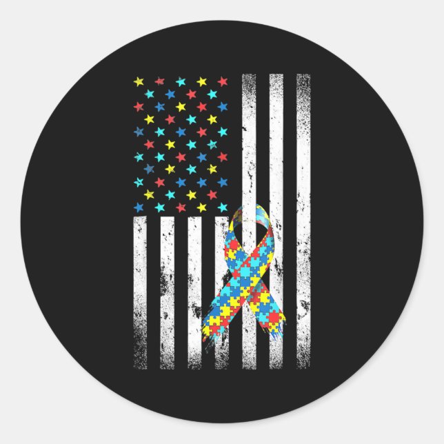 Adesivo Autism Awareness Distressed American Flag Puzzle (Frente)