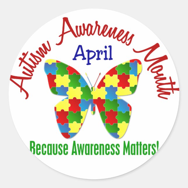 Adesivo AUTISM AWARENESS MONTH ABRIL Quebra-cabeça Butterf (Frente)