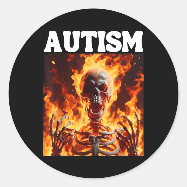 Adesivo Autism Funny Cringe Duro Esqueleto Memória Chamas  (Frente)