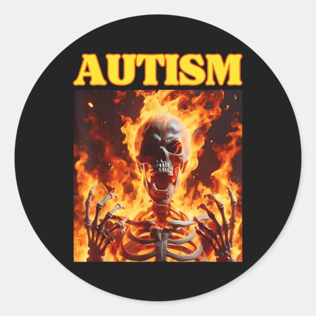 Adesivo Autism Funny Cringe Duro Skeleton Memória Chamas (Frente)
