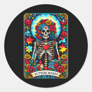 Adesivo Autism Mama Tarot Card Skeleton Skull Floral Aware